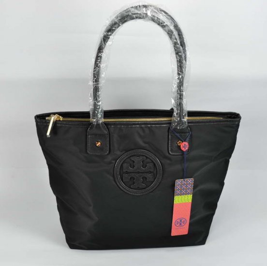 Soft Tory Burch Black Stacked Logo Tote Bags